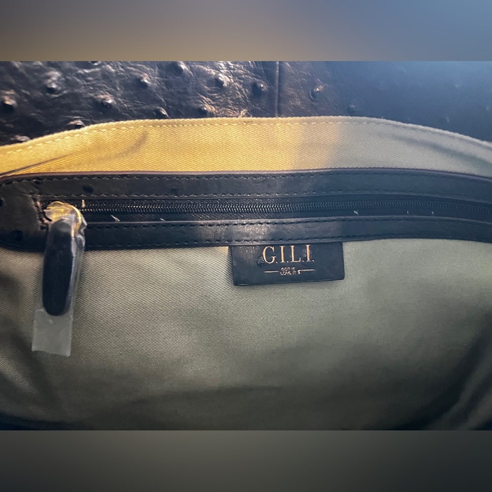 G.I.L.I Black Ostrich Embossed Leather Classic Hobo bag - Picture 6 of 8